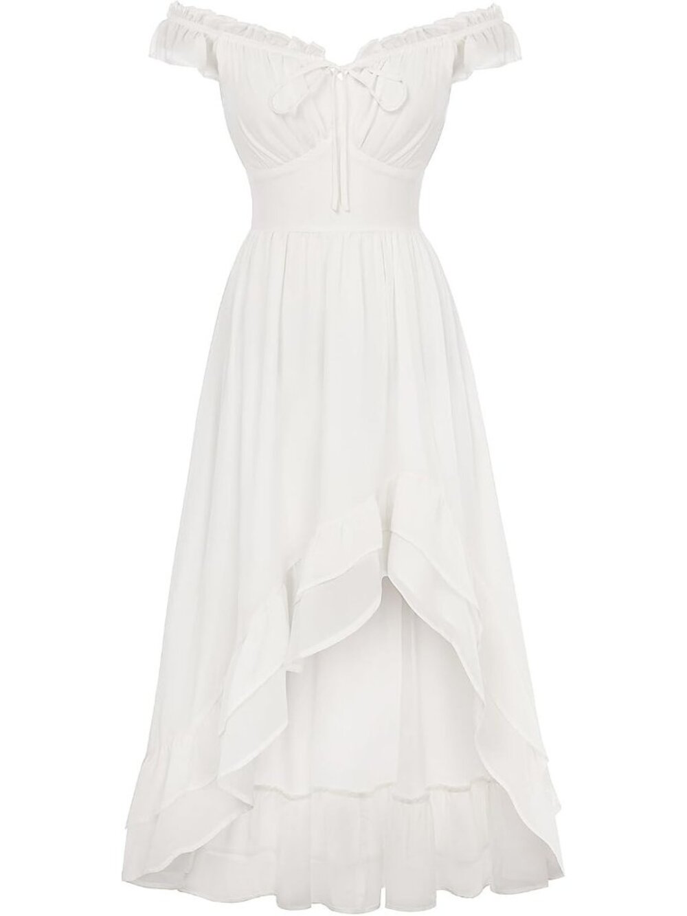 Women Renaissance Corset Dress Off Shoulder High-Low Chiffon Midi Dress-White